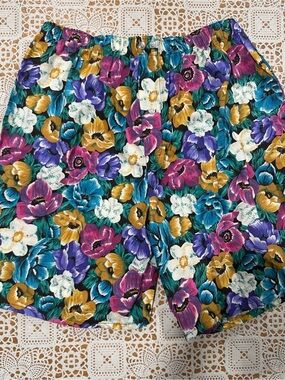 Vintage Made in USA Floral Cotton Shorts Men’s L/XL 90s Elastic Waist Festival
